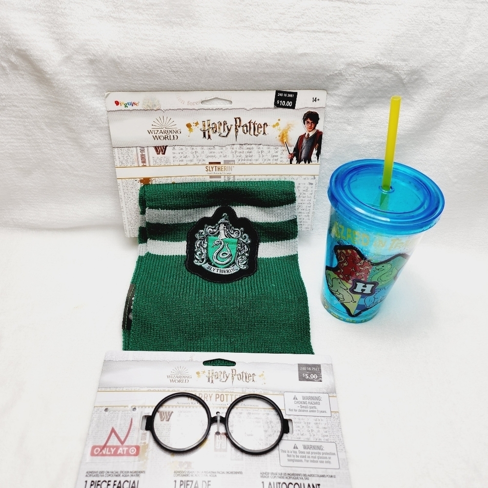 3 X HARRY POTTER  bundle, glasses, scarf, bottle